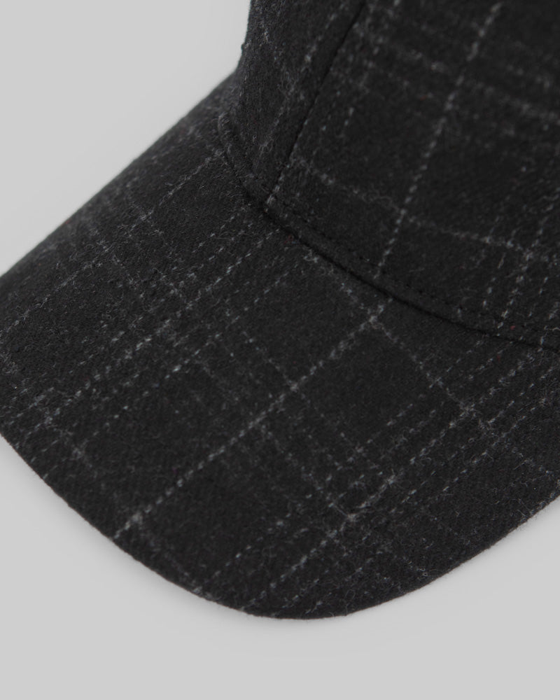 Black and Charcoal Thin Check Baseball Cap