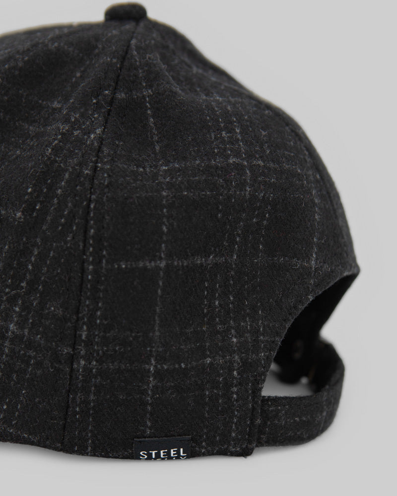 Black and Charcoal Thin Check Baseball Cap