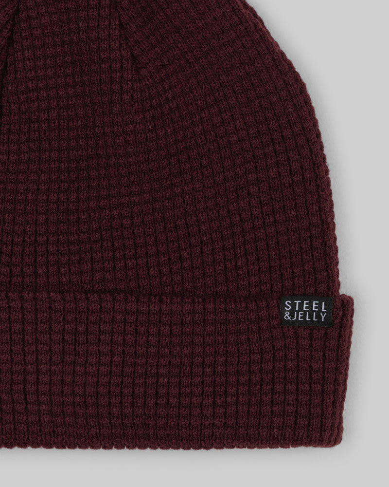 Burgundy Waffle Effect Beanie Hat