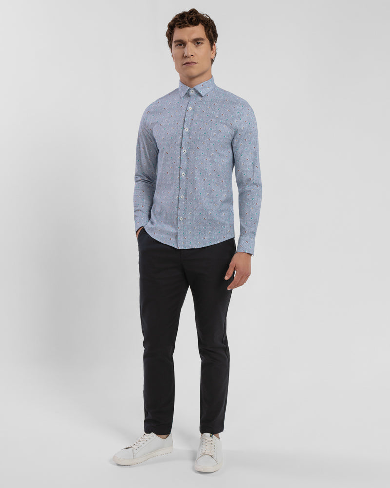 Mini Paisley Print Long Sleeve Stretch Shirt