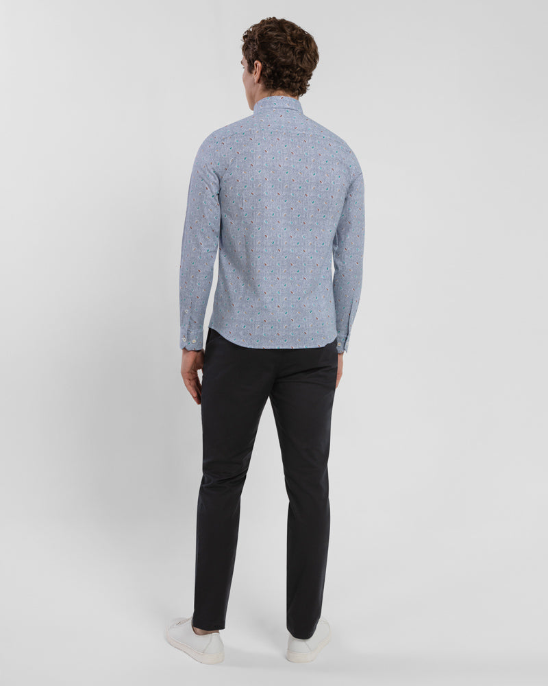 Mini Paisley Print Long Sleeve Stretch Shirt