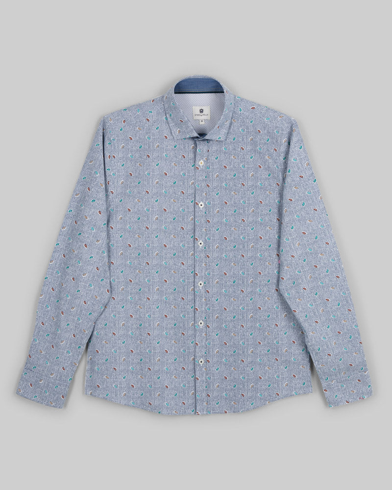 Mini Paisley Print Long Sleeve Stretch Shirt