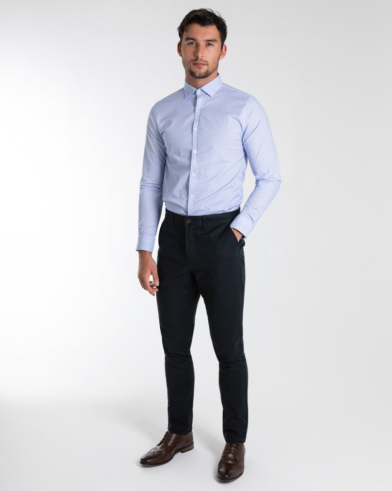 Stripe & Dot Print Long Sleeve Stretch Shirt