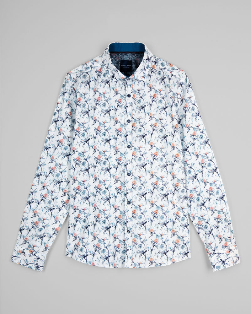 Limited Edition Line Drawn Floral & Leaf Digital Print Long Sleeve Shirt