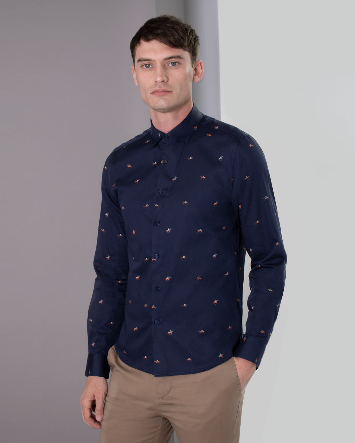 Limited Edition Retro Jockey & Racehorse Print Long Sleeve Shirt
