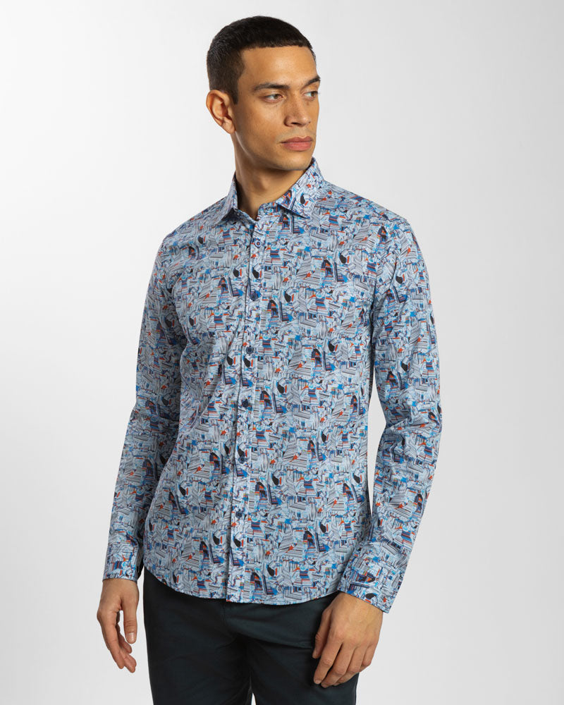 Limited Edition Abstract Retro Print Stretch Shirt