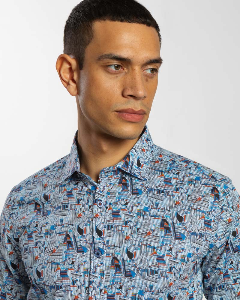 Limited Edition Abstract Retro Print Stretch Shirt