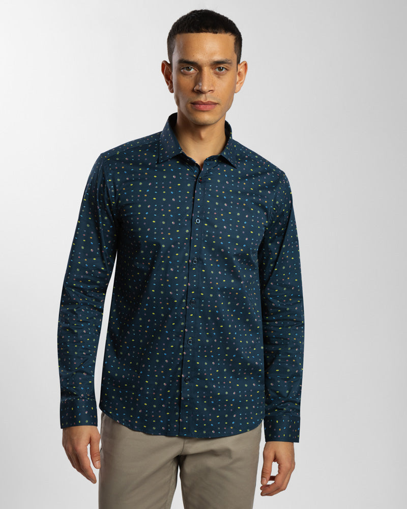 Limited Edition Abstract Spot Print Stretch Shirt