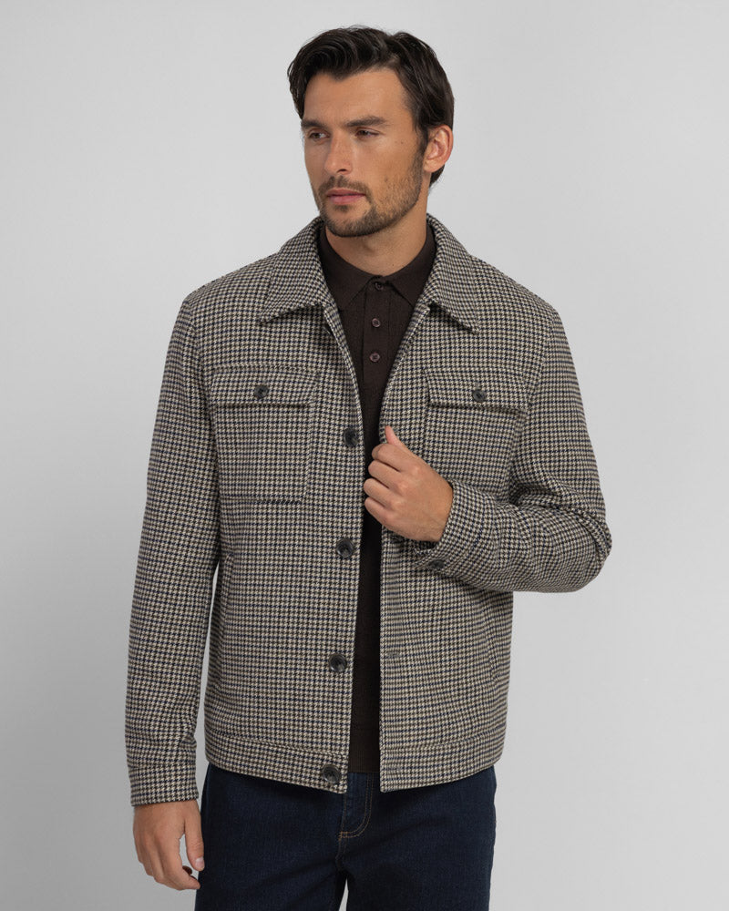 Hawkridge - Houndstooth Wool Blend Harrington Jacket