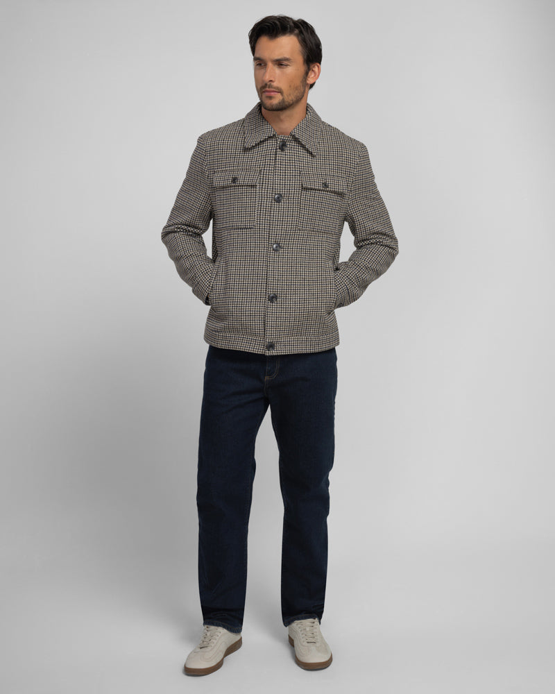 Hawkridge - Houndstooth Wool Blend Harrington Jacket