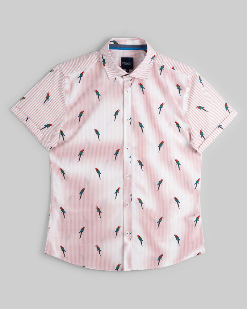Limited Edition Stripe Parrot Print Short Sleeve Shirt
