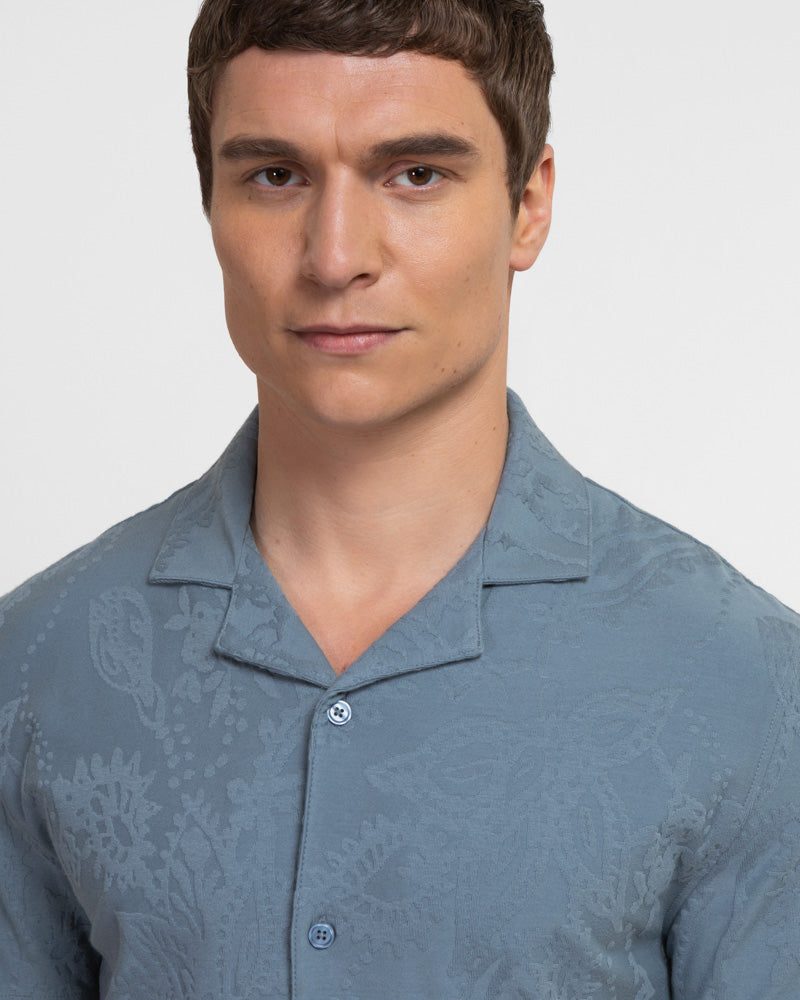 Kenton – Paisley Texture Jersey Short Sleeve Shirt & Short Set Blue