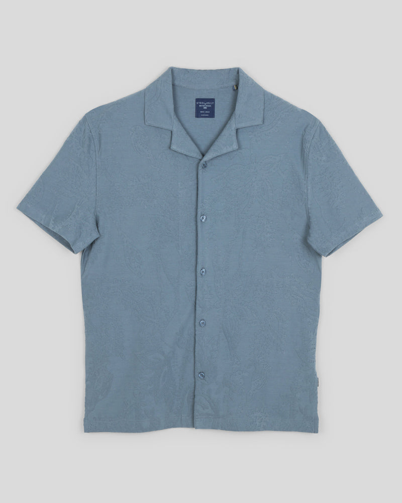 Kenton – Paisley Texture Jersey Short Sleeve Shirt & Short Set Blue