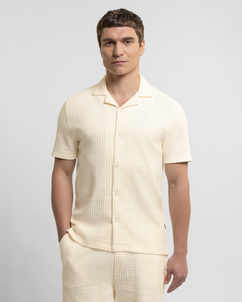 Leyton - Check Texture Jersey Short Sleeve Shirt & Short Set Ecru