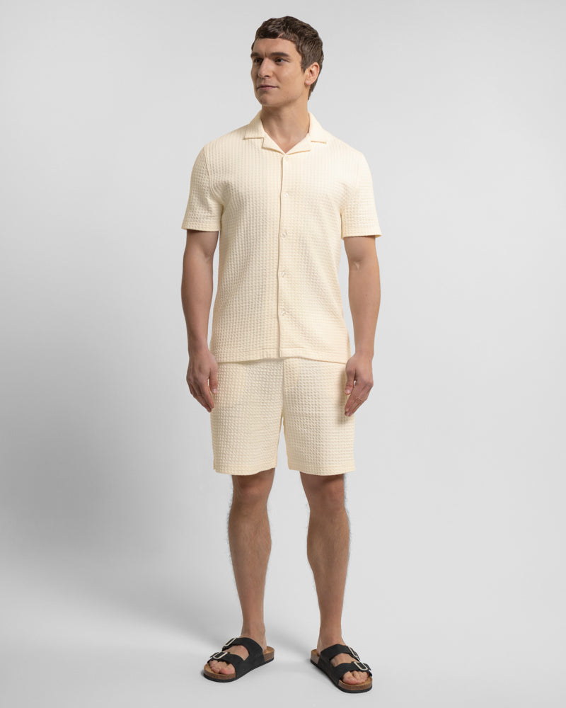 Leyton - Check Texture Jersey Short Sleeve Shirt & Short Set Ecru