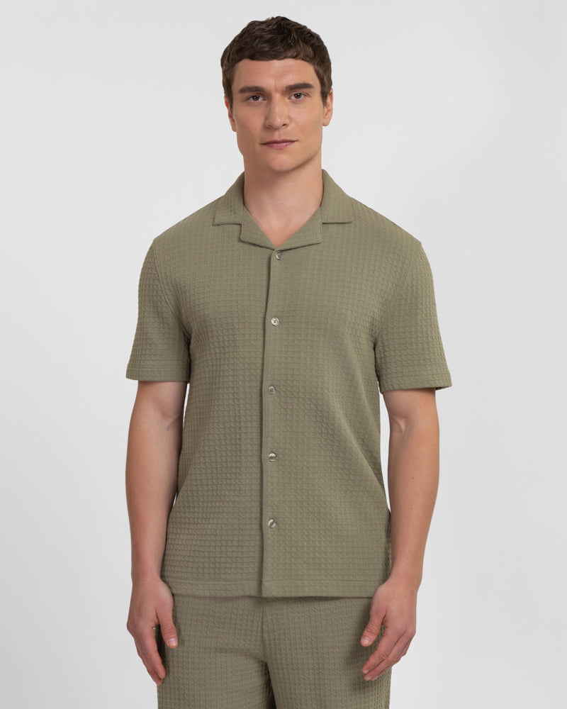 Leyton - Check Texture Jersey Short Sleeve Shirt & Short Set Sage