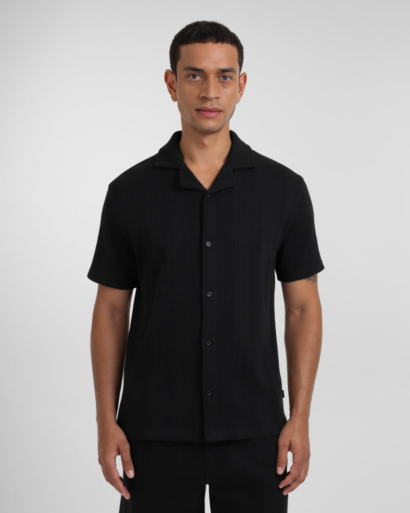 Charlton – Stripe Jacquard Short Sleeve Shirt & Short Set Black