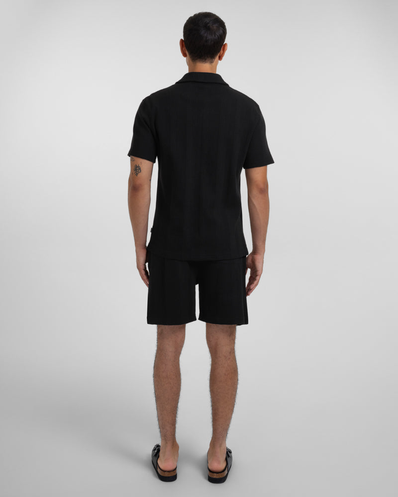 Charlton – Stripe Jacquard Short Sleeve Shirt & Short Set Black
