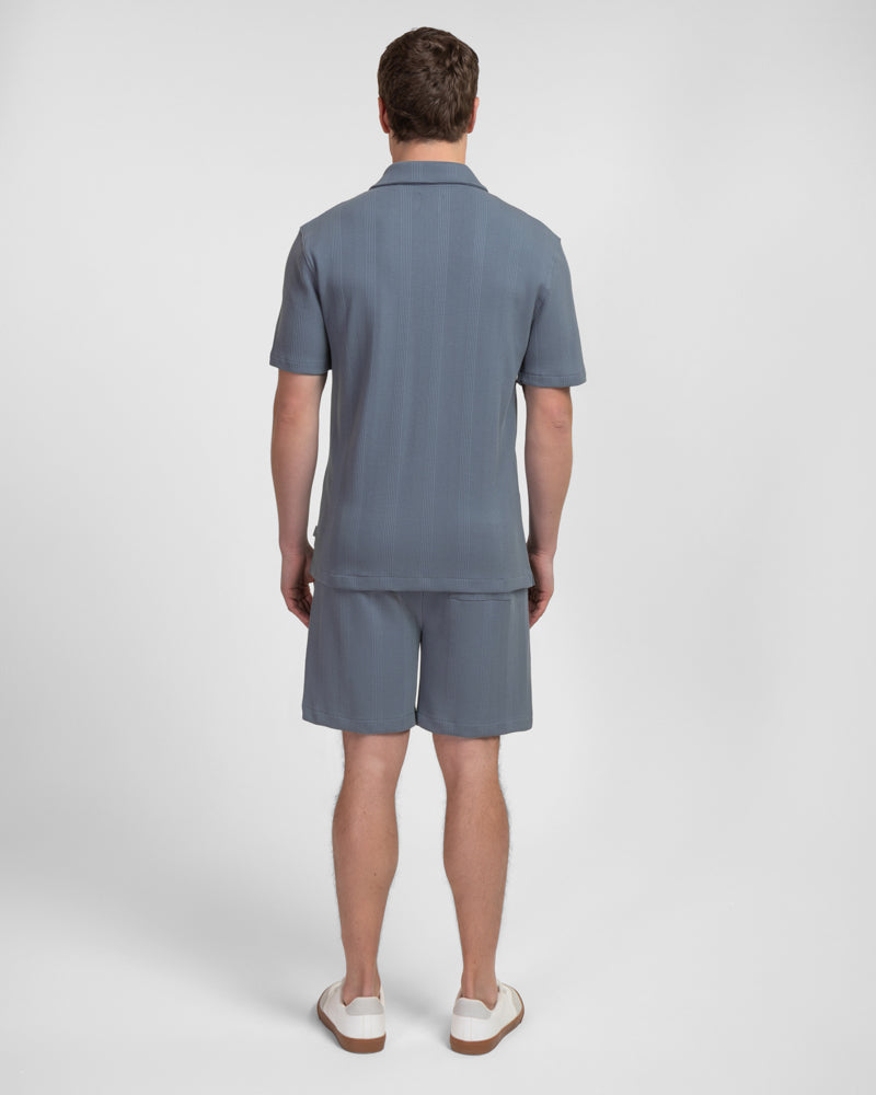 Charlton – Stripe Jacquard Short Sleeve Shirt & Short Set Blue
