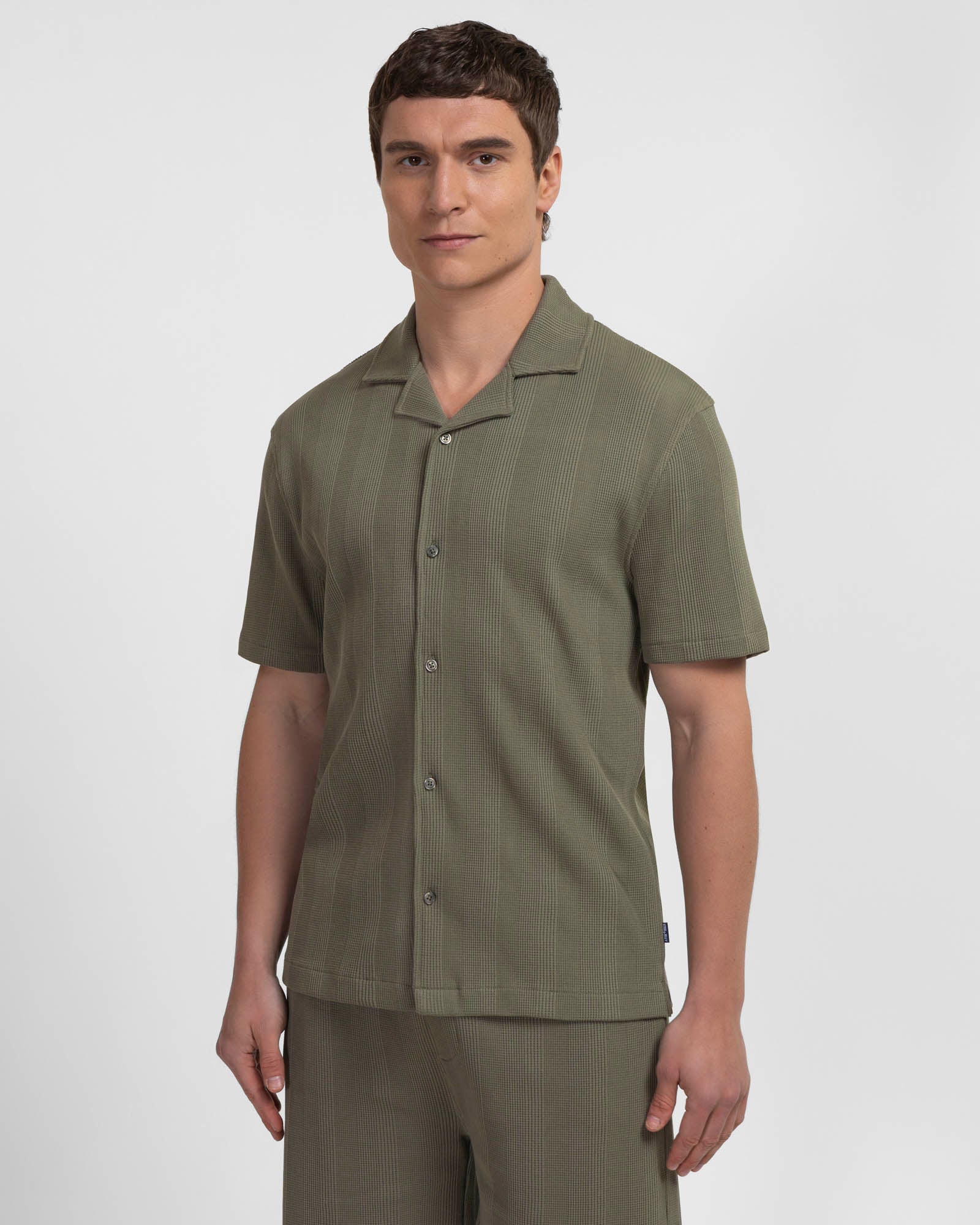 Charlton – Stripe Jacquard Short Sleeve Shirt & Short Set Sage