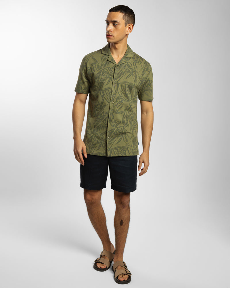 Abstract Palm Leaf Jacquard Short Sleeve Shirt