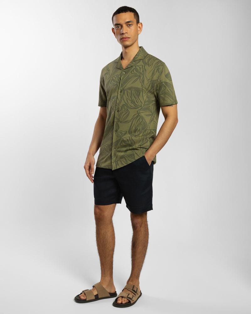 Abstract Palm Leaf Jacquard Short Sleeve Shirt