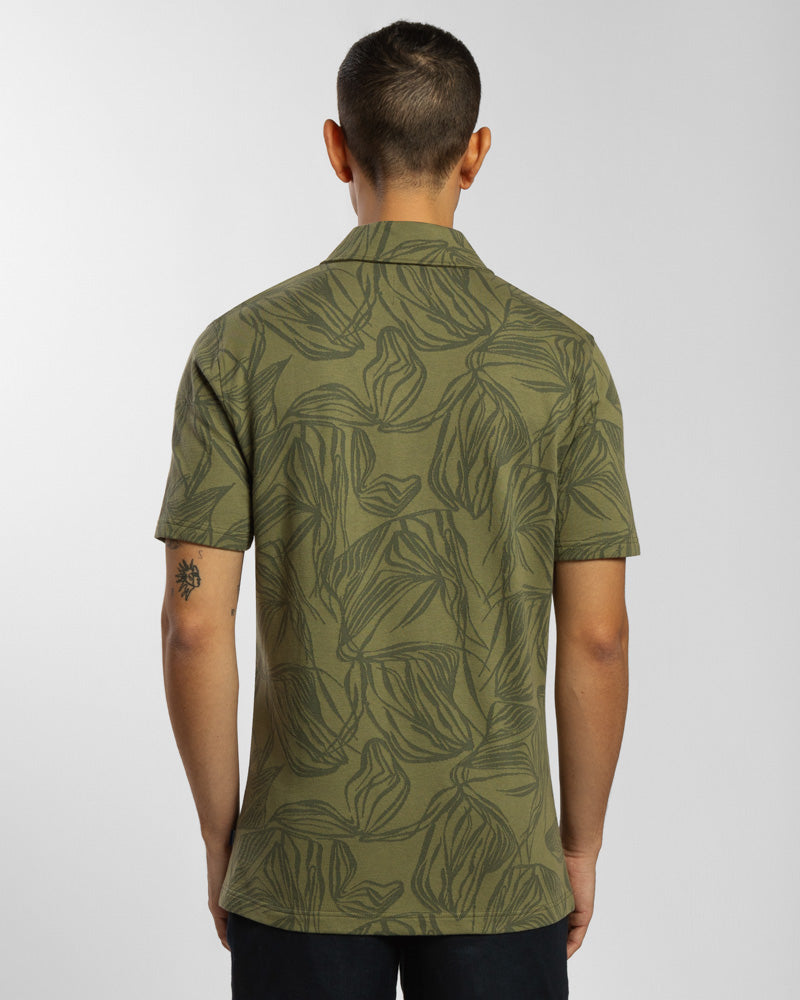 Abstract Palm Leaf Jacquard Short Sleeve Shirt
