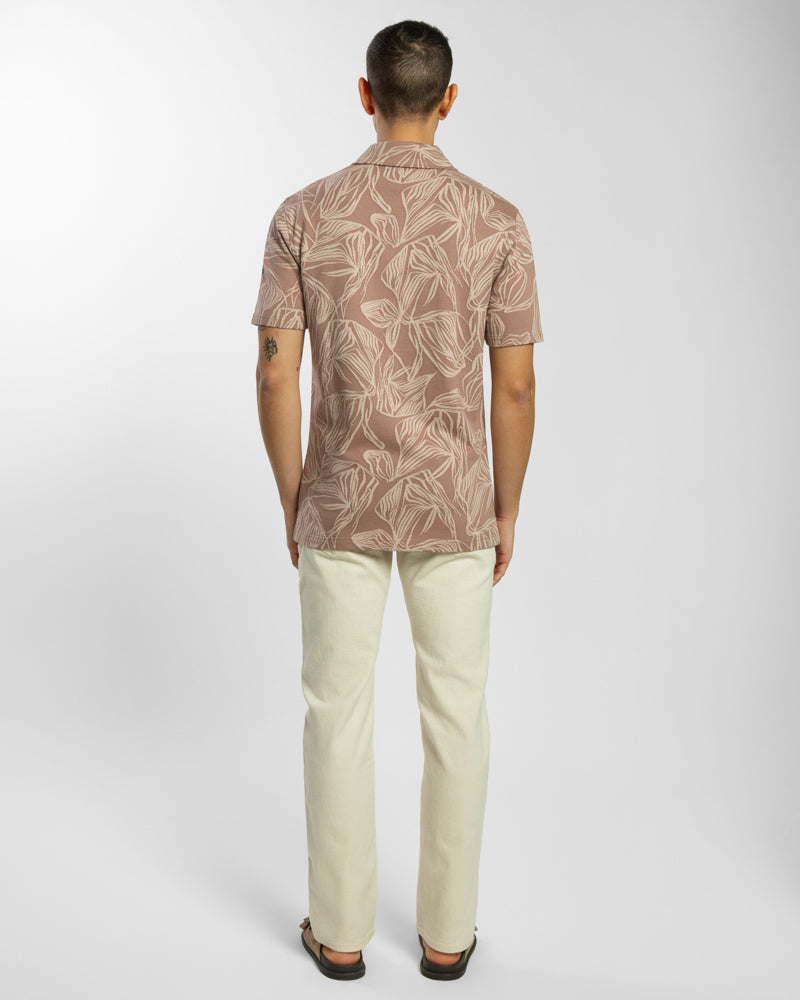 Abstract Palm Leaf Jacquard Short Sleeve Shirt