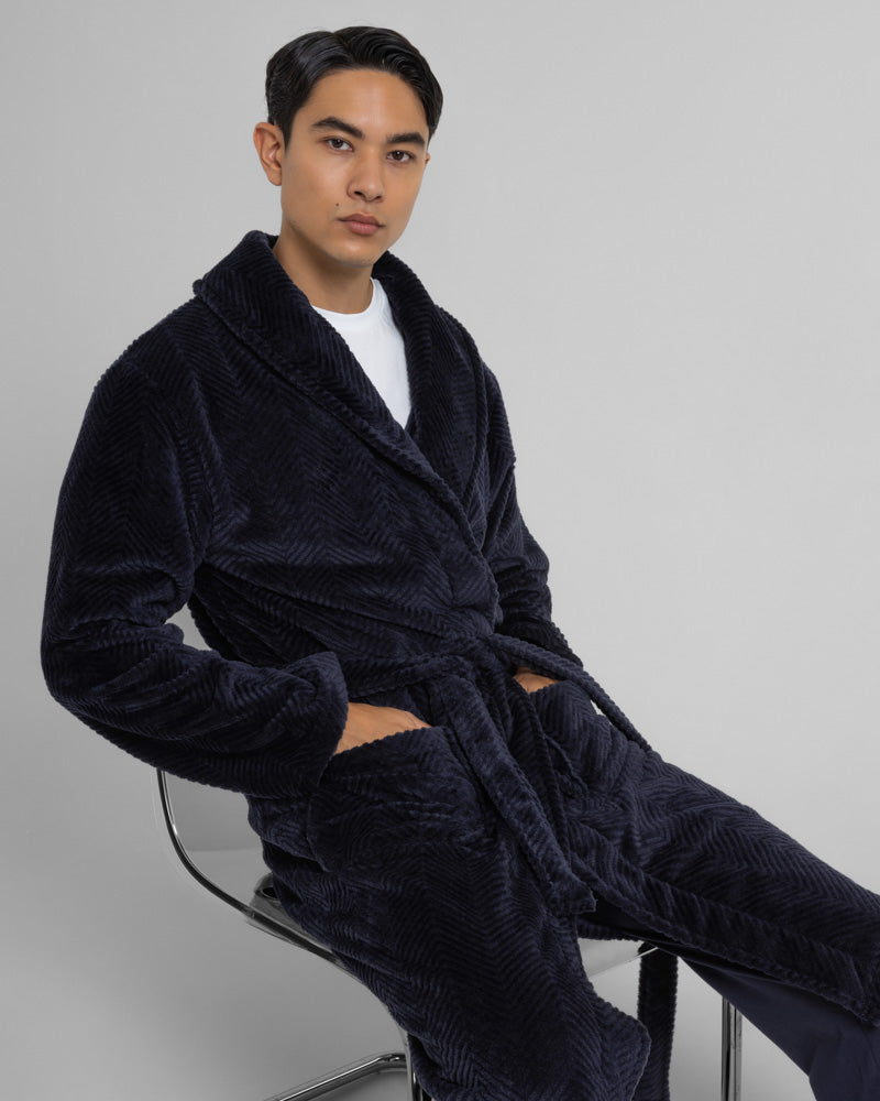 Kensal - Herringbone Texture Supersoft Fleece Dressing Gown