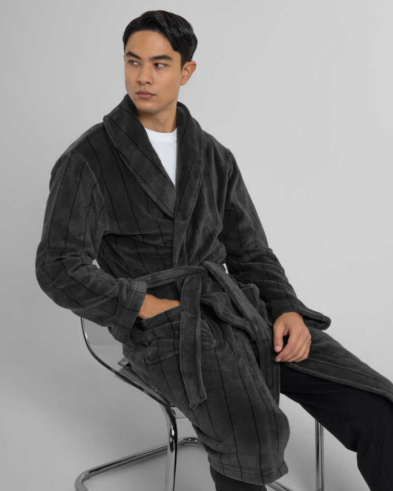 Portland - Striped Supersoft Fleece Dressing Gown