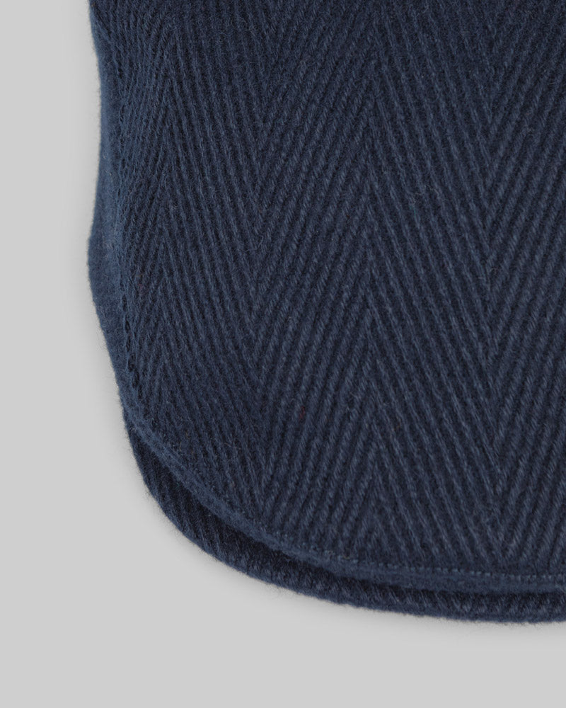Navy Herringbone Flat Cap