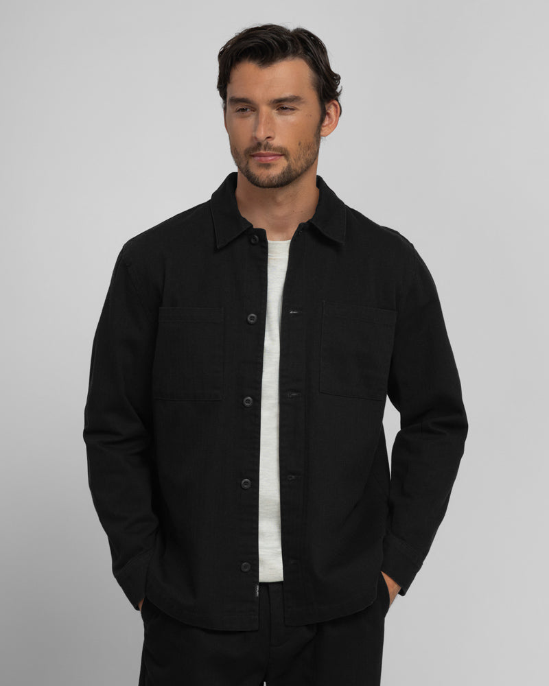 Farndon – Herringbone Overshirt & Trouser Set Black