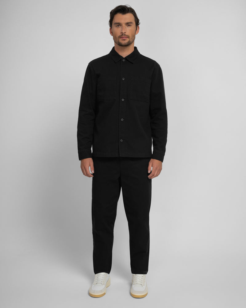 Farndon – Herringbone Overshirt & Trouser Set Black