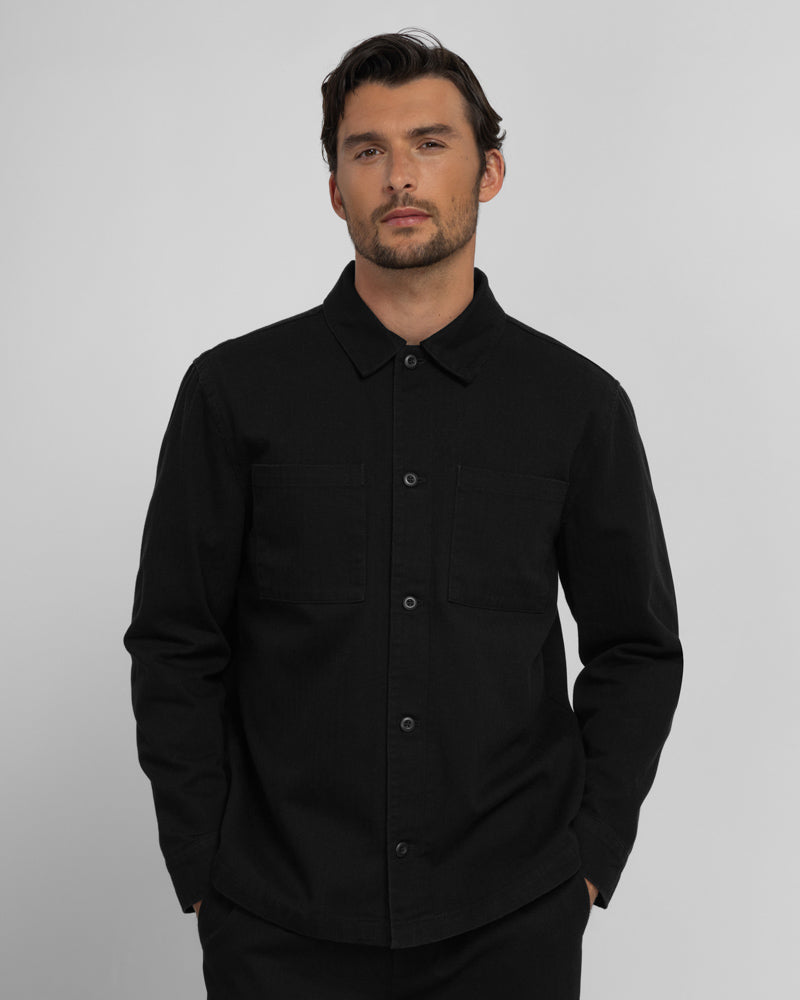 Farndon – Herringbone Overshirt & Trouser Set Black