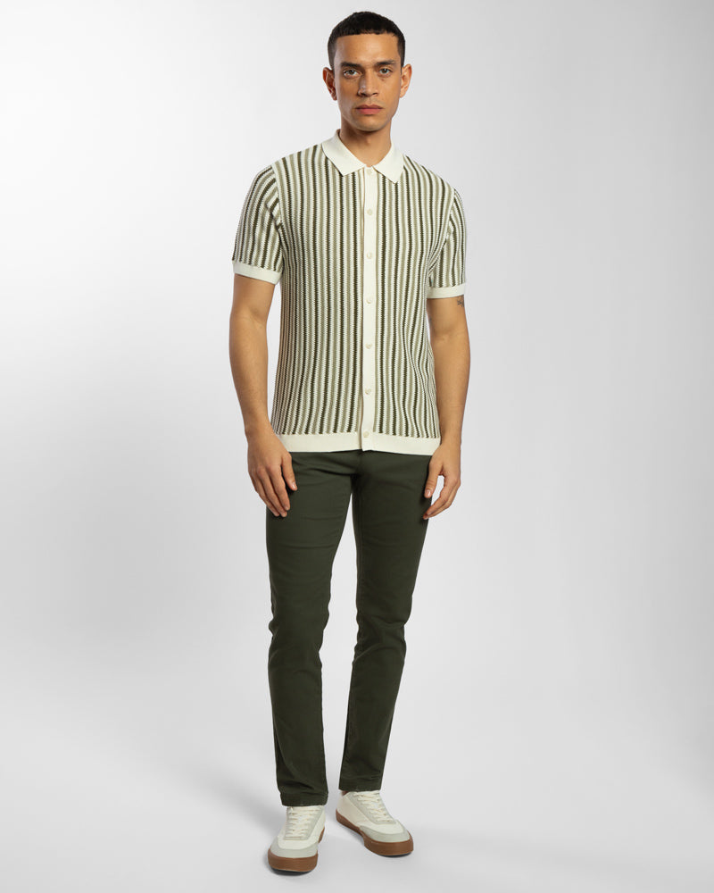 Tonal Stripe Knitted Button Polo Shirt