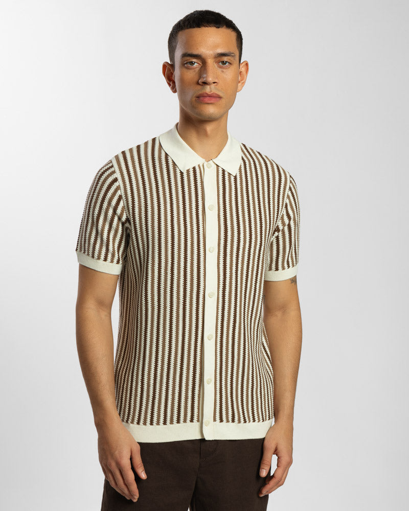 Tonal Stripe Knitted Button Polo Shirt