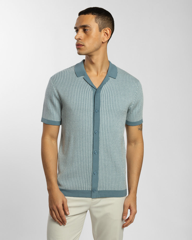 Mini Stripe Knitted Button Polo Shirt