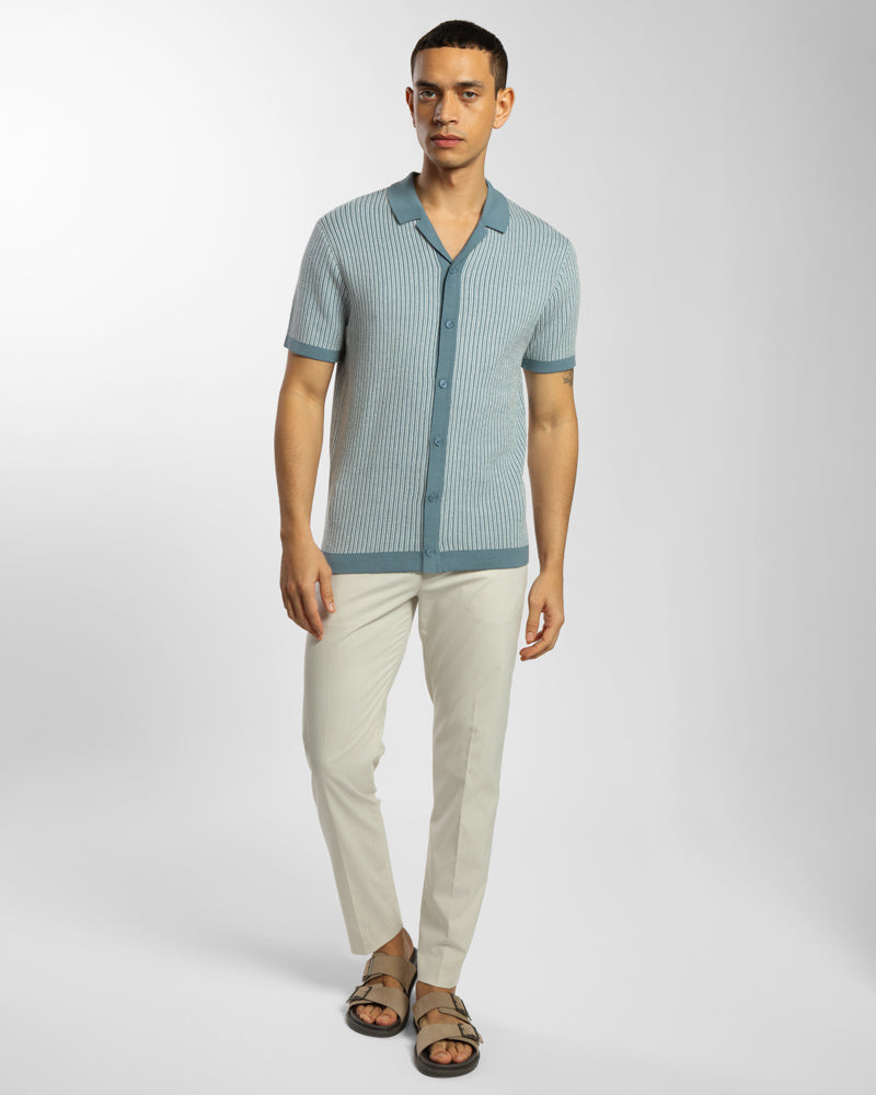 Mini Stripe Knitted Button Polo Shirt