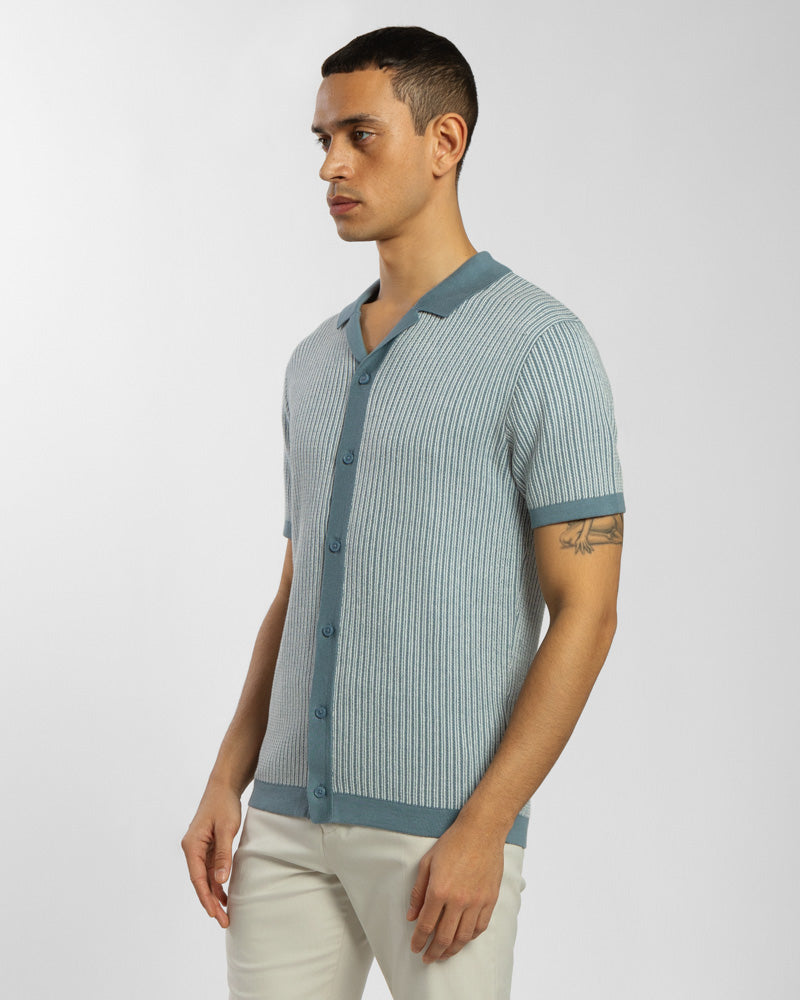 Mini Stripe Knitted Button Polo Shirt