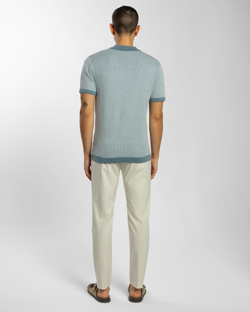 Mini Stripe Knitted Button Polo Shirt