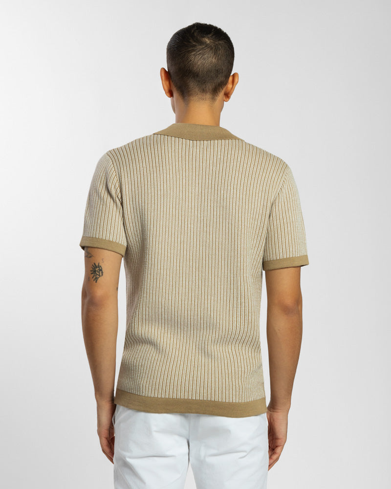 Mini Stripe Knitted Button Polo Shirt