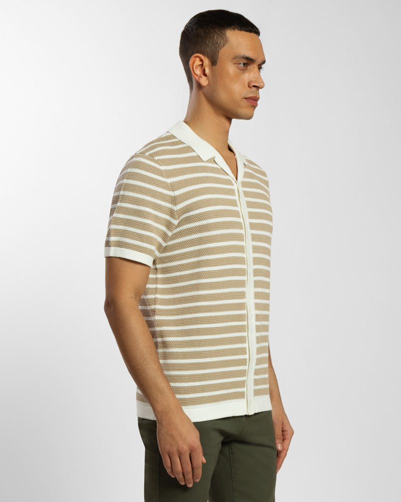 Large Stripe Knitted Button Polo Shirt