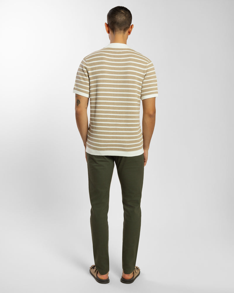 Large Stripe Knitted Button Polo Shirt