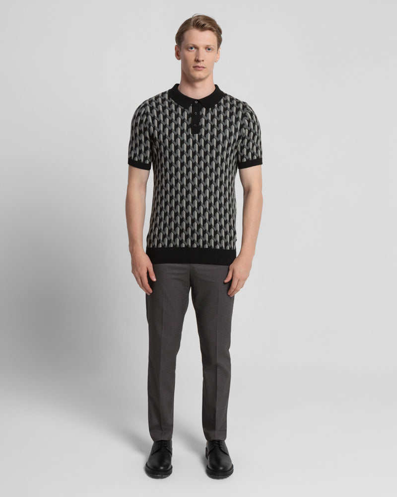 Geometric Jacquard Short Sleeve Polo Shirt