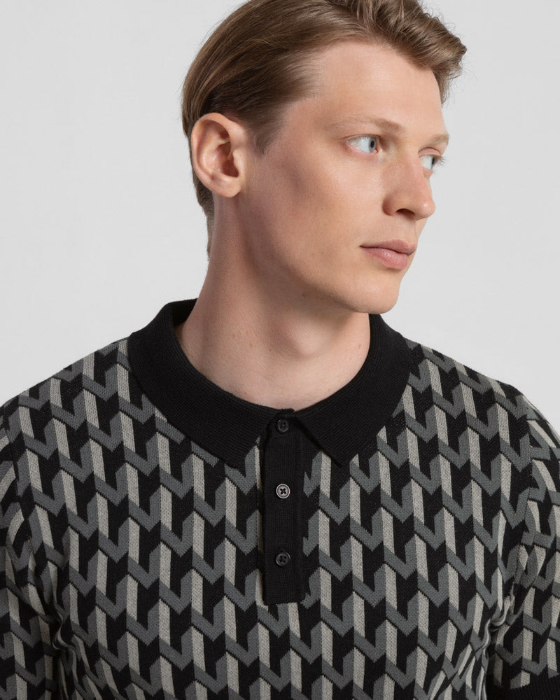 Geometric Jacquard Short Sleeve Polo Shirt