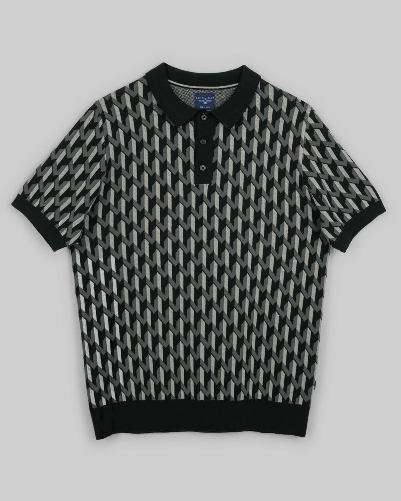Geometric Jacquard Short Sleeve Polo Shirt