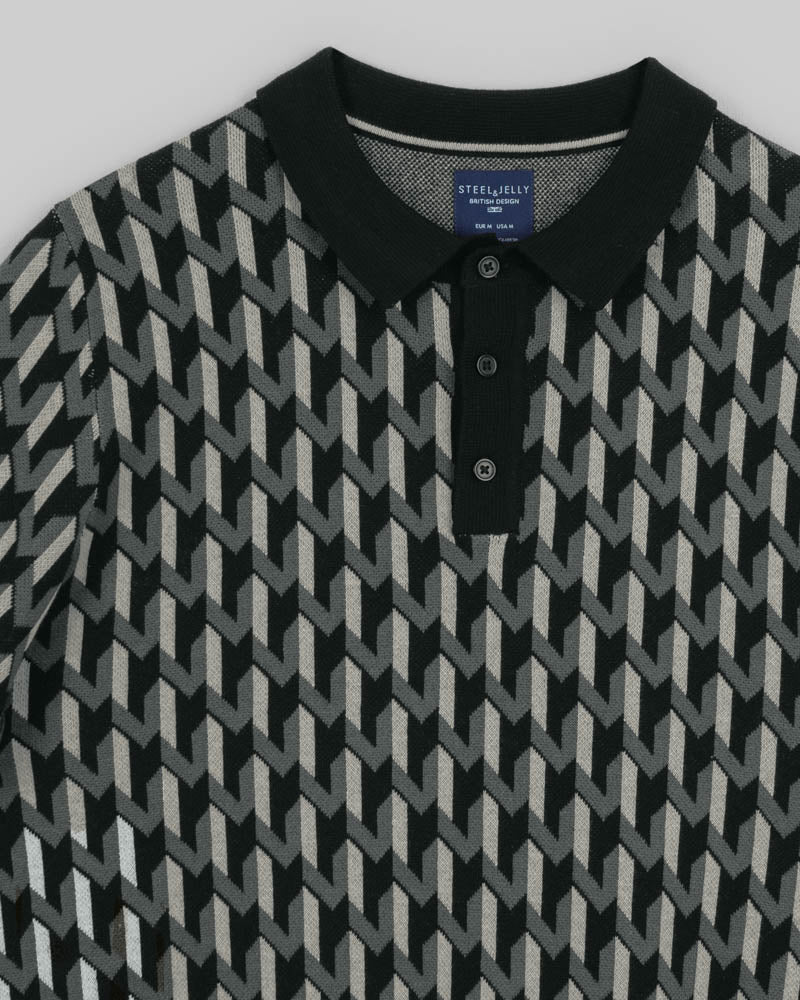Geometric Jacquard Short Sleeve Polo Shirt