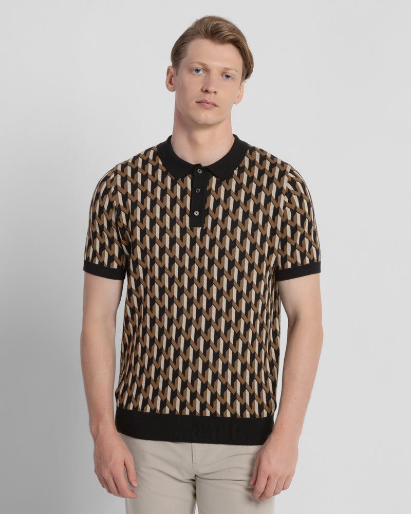 Geometric Jacquard Short Sleeve Polo Shirt