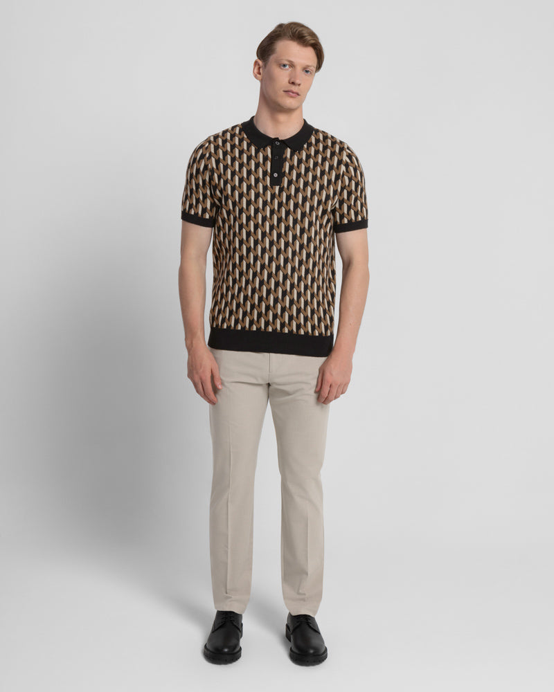 Geometric Jacquard Short Sleeve Polo Shirt