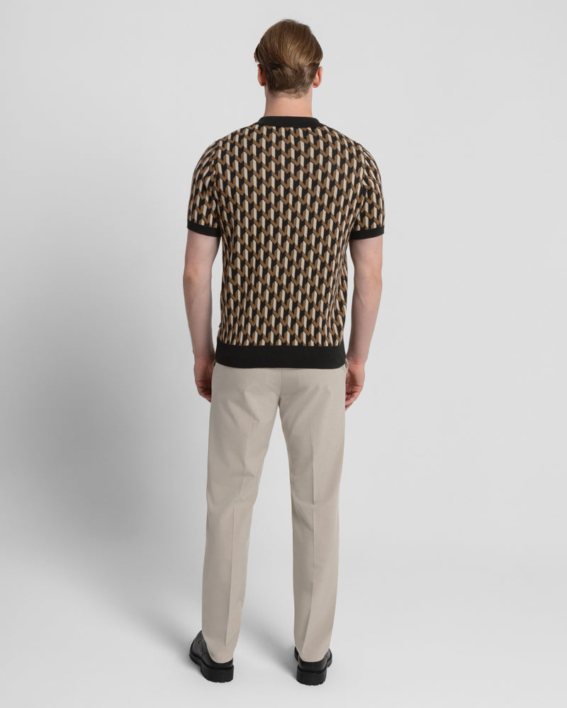 Geometric Jacquard Short Sleeve Polo Shirt